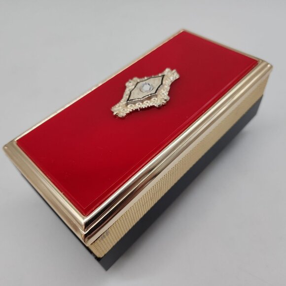 Vintage Sonsco Japan Red & Gold Musical Jewelry Box With Gem Accent Regency - Picture 16 of 16